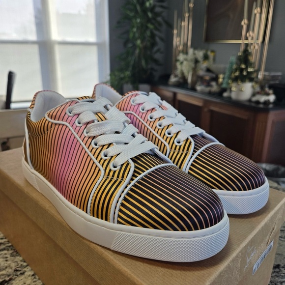 NEW Christian Louboutin Fun Vieira Orlato Flat Sneaker in Orange and Pink 37.5 - Picture 9 of 12